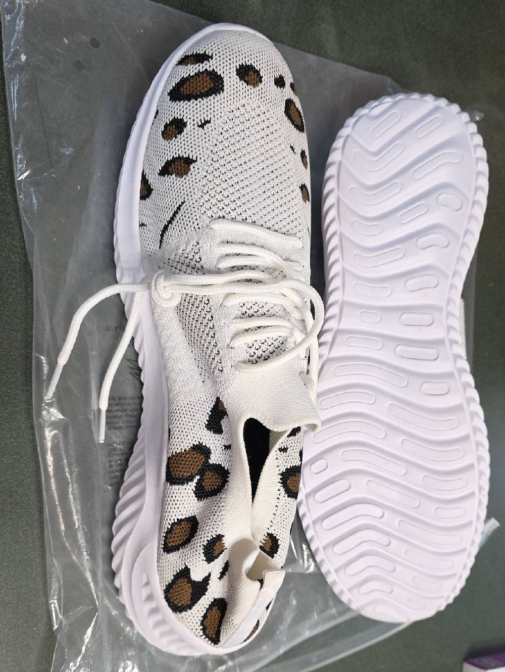 White Leopard Knit Athletic Sneakers Unisex